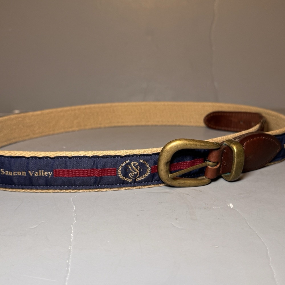 Saucon Valley Coubtry Club Golf Belt YRI 40 38 Tan Blue Red Stripes Embroidered